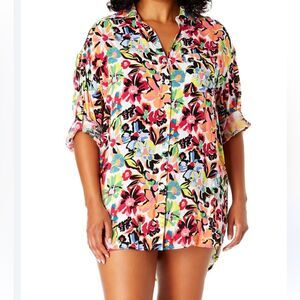 Anne Cole Blossom Button Down Shirt Swimsuit Cover Up